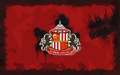Sunderland AFC grunge logo, 4k, Championship, red grunge background, soccer, Sunderland AFC emblem, football, Sunderland AFC logo, Sunderland AFC, english football club, Sunderland FC