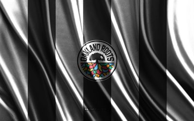 4k, oakland roots sc logo, usl, consistenza della seta bianca nera, oakland roots sc flag, team di calcio americana, calcio, bandiera di seta, oakland roots sc emblema, usa, distintivo di oakland roots sc, oakland roots sc, radici di oakland