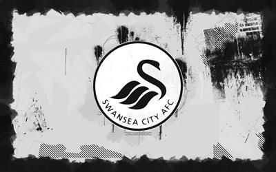 Swansea City FC grunge logo, 4k, Championship, white grunge background, soccer, Swansea City FC emblem, football, Swansea City FC logo, Swansea City FC, english football club, Swansea City