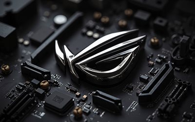 4k, logotipo de rog, república de los jugadores, logotipo asus 3d, placa madre, fondo de chip negro, asus rog, logotipo rog 3d, asus, logotipo de la república de los jugadores, arte creativo, rog