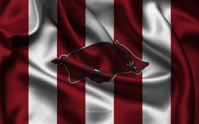 4k, Arkansas Razorbacks logo, red white silk fabric, American football team, Arkansas Razorbacks emblem, NCAA, Arkansas Razorbacks, USA, American football, Arkansas Razorbacks football, National Collegiate Athletic Association
