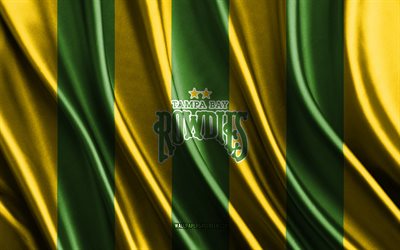 4k, tampa bay rowdie  logotyp, usl, gul grön sidenstruktur, tampa bay rowdie flagga, amerikansk fotbollslag, fotboll, sidenflagga, tampa bay rowdie emblem, usa, tampa bay rowdie badge, tampa bay rowdie