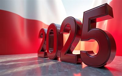 2025 polen, 4k, polens flagg, res till polen 2025, polen 2025 siffror, 3d  konst, polsk flagga, 2025 3d  siffror, kreativ konst, polen