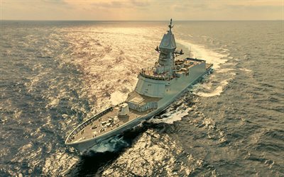 ROKS Chungnam, FFG-828, Chungnam-class frigate, South Korean frigate, sea, evening, sunset, Republic of Korea Navy, warships