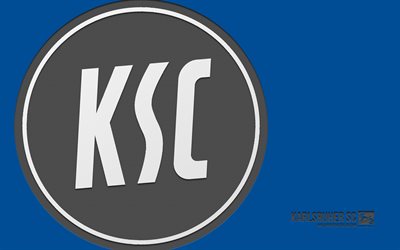 karlsruher sc logo, 4k, خلفية زرقاء, فن الكربون, karlsruher sc emblem, نادي كرة القدم الألماني, البوندسليجا 2, ألمانيا, karlsruher sc fc, كرة القدم, karlsruher sc