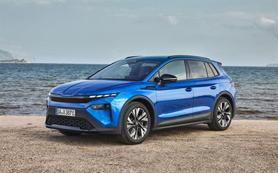 skoda elroq sportline, 4k, 오프로드, 2025 자동차, 크로스 오버, 블루 스코다 엘로 크, 2025 skoda elroq, 체코 차, skoda elroq, 스코다
