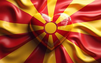 ich liebe nord  mazedonien, 4k, seidenwellenhintergrund, 3d  kunst, kreativ, tag nordmakedoniens, flagge von nordmakedonien, herz mit mazedonischer flagge, 3d  herzen, mazedonische flagge, nord  mazedonien, liebe zu nord  mazedonien