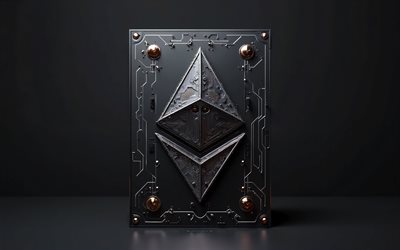 ethereum 3d logosu, 4k, çip, siyah arka plan, ethereum logosu, kripto para birimi, eti, ethereum işareti ile arka plan, 3d ethereum işareti, ethereum yaratıcı sanat