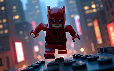 4k, huimapäinen, yömaisema, supersankarit, lego  taide, marvel  sarjakuvat, daredevil lego, 3d  taide, daredevil 3d, fani  taide, daredevil 4k