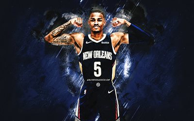 dejounte murray, new orleans pelicans, amerikan basketbol oyuncusu, mavi taş arka plan, grunge art, nba, dejounte dashaun murray, amerika, basketbol, dejounte murray new orleans pelicans