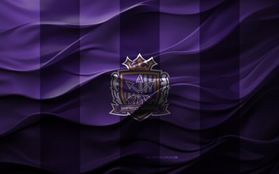4k, logo sanfrecce hiroshima, fond 3d violet, ligue j1, emblème de sanfrecce hiroshima, équipe de football japonais, drapeau de sanfrecce hiroshima, texture 3d, japon, sanfrecce hiroshima, football, hiroshima