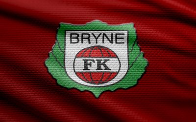 logo bryne fk fabric, 4k, sfondo in tessuto rosso, eliteserien, bokeh, calcio, logo bryne fk, emblema bryne fk, bryne fk, club di calcio norvegese, bryne fc