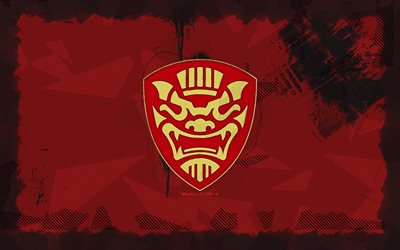 ryukyu okinawa grunge 로고, 4k, j3 리그, 붉은 그런지 배경, 축구, ryukyu okinawa emblem, ryukyu okinawa 로고, 류쿄 오키나와, 일본 축구 클럽, ryukyu okinawa fc