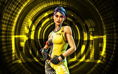 schleudertrauma fortnite, 4k, gelber spiralhintergrund, fortnite, kreativ, schleudertrauma, fortnite whiplash skin, fortnite  charaktere
