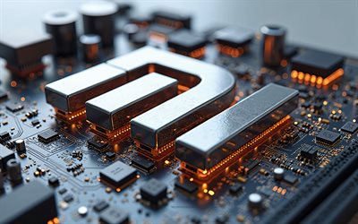 4k, logo de xiaomi 3d, placa madre, emblema de xiaomi, logotipo de xiaomi steel 3d, chip en microcircuito, xiaomi, arte creativo, fondo tecnológico
