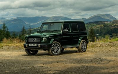 mercedes benz g 500 amg línea, 4k, fuera de la carretera, 2024 autos, hdr, gelendvagen verde, autos de lujo, br 463, 2024 mercedes benz g class, autos alemanes, mercedes, gelendvagen