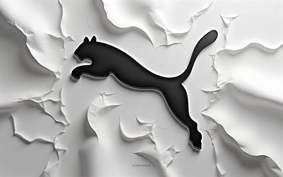 logo puma, 4k, sfondo bianco, puma creative 3d logo, sfondo di carta astratto, puma, arte creativa, emblema puma