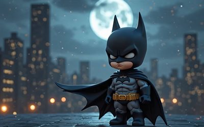 batman, 4k, super héros, art de chibi, bandes dessinées dc, batman chibi, nuit, art 3d, batman 3d, fan art, batman 4k