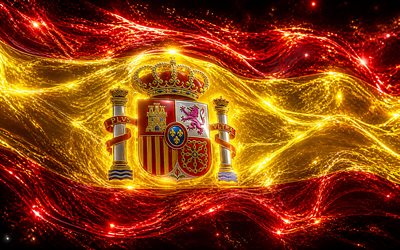 Spain glowing flag, 4k, artwork, flag of Spain, Day of Spain, 3D art, Spanish flag, Spain neon flag, neon waves Indonesia flag, Spain 3D flag, Spain abstract flag, Spain