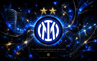 Inter Milan, 4k, Italian football club, Inter Milan logo, Internazionale, football art, blue black abstract background, Inter Milan emblem, Serie A, football, Italy, FC Internazionale logo, FC Internazionale
