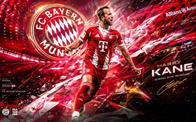 harry kane, fc bayern münchen, fan art, röd abstrakt digital bakgrund, harry kane fc bayern münchen, skapande konst, fc bayern münchens logotyp, harry kane bayern münchen, fotboll, bayern münchen