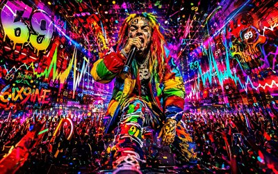 6IX9INE, 4k, concert, Tekashi69, night party, fans, colorful abstract background, music stars, Daniel Hernandez, creative, american rapper, 6IX9INE art, Tekashi, american celebrity, 6IX9INE 4K