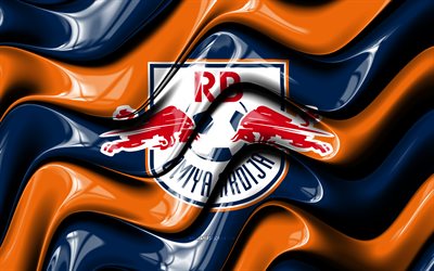 شعار rb omiya ardija ثلاثي الأبعاد, 4k, موجات ثلاثية الأبعاد باللون الأزرق والبرتقالي, دوري j2, كرة القدم, علم آر بي أوميا أرديجا, مبدع, شعار آر بي أوميا أرديجا, آر بي أوميا أرديجا, نادي كرة القدم الياباني, آر بي أوميا أرديجا إف سي
