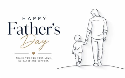 Happy Fathers Day, 4k, minimalism, father and son, greeting card, Happy Fathers Day concepts, white background, calligraphic letters, Happy Fathers Day inscription