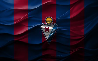 4k, SD Eibar logo, burgundy blue 3D background, SD Eibar emblem, Segunda Division, Spanish football team, SD Eibar flag, 3D texture, SD Eibar, football, Spain