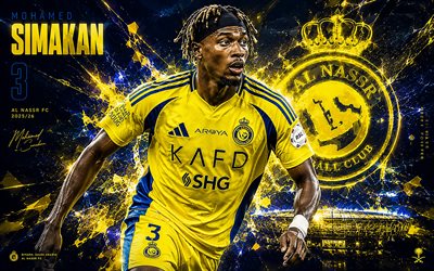 Mohamed Simakan, 4k, blue yellow digital background, Al Nassr, Saudi Pro League, french footballers, Mohamed Simakan 4K, Al Nassr logo, football, soccer, Al Nassr FC, Mohamed Simakan Al Nassr