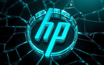 HP 3D turquoise glowing logo, 4k, Hewlett-Packard logo, turquoise background, Hewlett-Packard emblem, Hewlett-Packard, HP, Hewlett-Packard turquoise glowing logo, HP emblem, HP logo