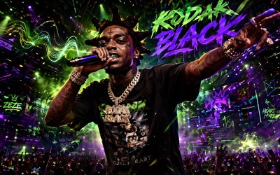 Kodak Black, 4k, concert, night party, fans, neon lights, music stars, Dieuson Octave, american rapper, Kodak Black art, american celebrity, Kodak Black 4K