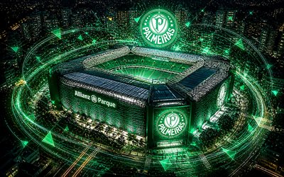 allianz parque, 4k, linhas de néon abstratas verdes, arena palmeiras, nubank parque, estádio do palmeiras, são paulo, brasil, se palmeiras, estádio de futebol, palmeiras