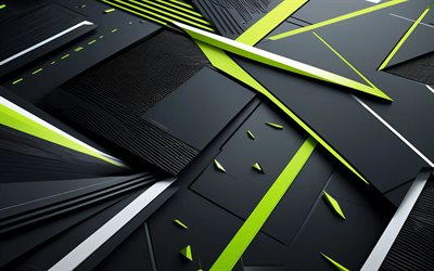 4k, limen musta tausta, materiaalin suunnittelu, lime linjat, 3d tekstuurit, taideteos, metallitaidetta, geometria, abstraktit taustat, geometriset taustat, abstraktioita, mustat abstraktit taustat