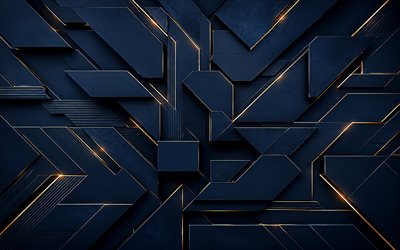 tummansininen geometrinen tyylikäs tausta, 4k, tummansininen abstraktio tausta, geometrinen tyylikäs tausta, tummansininen tausta, geometrinen tausta, metallirakenne