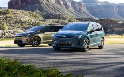 2026, Chrysler Pacifica, 4k, front view, exterior, minivan, blue Chrysler Pacifica, green Chrysler Pacifica, American cars, Chrysler