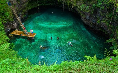 Upolu, göl, kayalar, yaz, Samoa