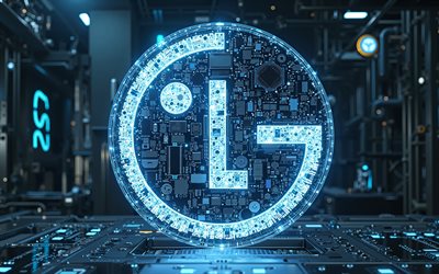 LG logo, 4k, blue hi-tech background, LG blue neon logo, blue neon light, X-ray, LG emblem, LG 3d logo, LG, blue LG logo