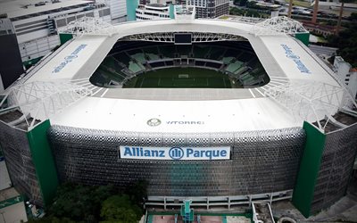 4k, allianz parque, avvicinamento, stadio di calcio brasiliano, vista aerea, palestra italia arena, calcio, stadio palmeiras, brazila serie a, palmeiras, brasile, se palmeiras