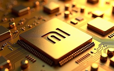 4k, xiaomi golden 3d  logo, kultainen emolevy, xiaomi  logo, xiaomi  tunnus, xiaomi kultainen logo, xiaomi  merkki