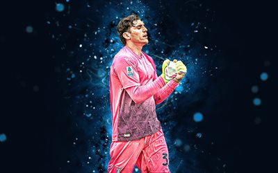 christos mandas, 4k, luci al neon blu, lazio, serie a, calciatori greci, christos mandas 4k, calcio, lazio fc, ss lazio, christos mandas lazio
