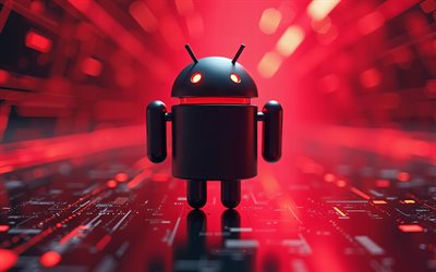 4k, android  logo, punainen hi tech tausta, android 3d  logo, android  robotti, punainen neonvalo, android  tunnus, androidi