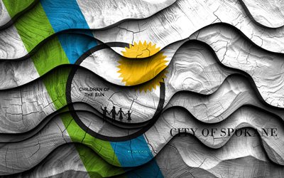 4k, Spokane flag, US cities, wooden 3D waves flags, Day of Spokane, flag of Spokane, USA, Spokane wooden flag, Spokane Washington, american cities, Spokane