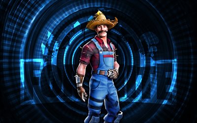 Hayseed Fortnite, 4k, blue spiral background, Fortnite, creative, Hayseed Skin, Fortnite Hayseed Skin, Hayseed, Fortnite characters