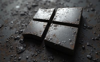 4k, windows 10 3d  stållogotyp, windows 10  emblem, svart metallbakgrund, grunge konst, windows 10  logotyp, kreativ metallkonst, fönster