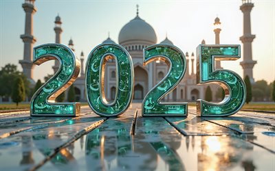 2025 Pakistan, 4k, emerald art, Pakistan 2025 digits, 3d art, Pakistan flag, 2025 3d digits, Mosque, 2025 concepts, Pakistan