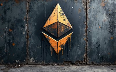 4k, ethereum logosu, duvardaki grafiti, grunge art, yaratıcı grunge art, ethereum graffiti, eti
