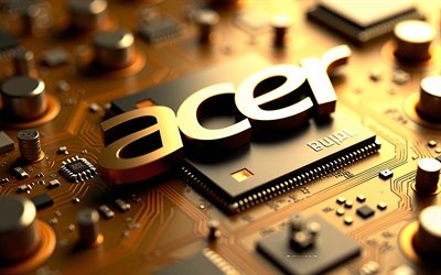 4k, Acer golden 3d logo, golden motherboard, Acer logo, Acer emblem, Acer golden logo, Acer sign, Acer