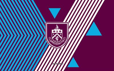 burnley fc logosu, 4k, ingiliz futbol takımı, bordo mavi çizgiler arka plan, burnley fc, şampiyonluk, ingiltere, hat sanatı, burnley fc amblemi, futbol, burnley