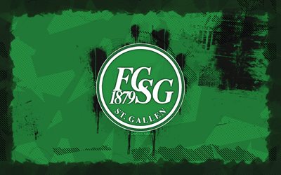 fc st galen grunce logoto, 4k, super super league, fondo de grunge verde, fútbol, fc st galen embleme, fútbol americano, logotipo de fc st gallen, fc st gallen, club de fútbol suizo, st gallen fc
